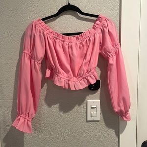 Pink long sleeve crop top
